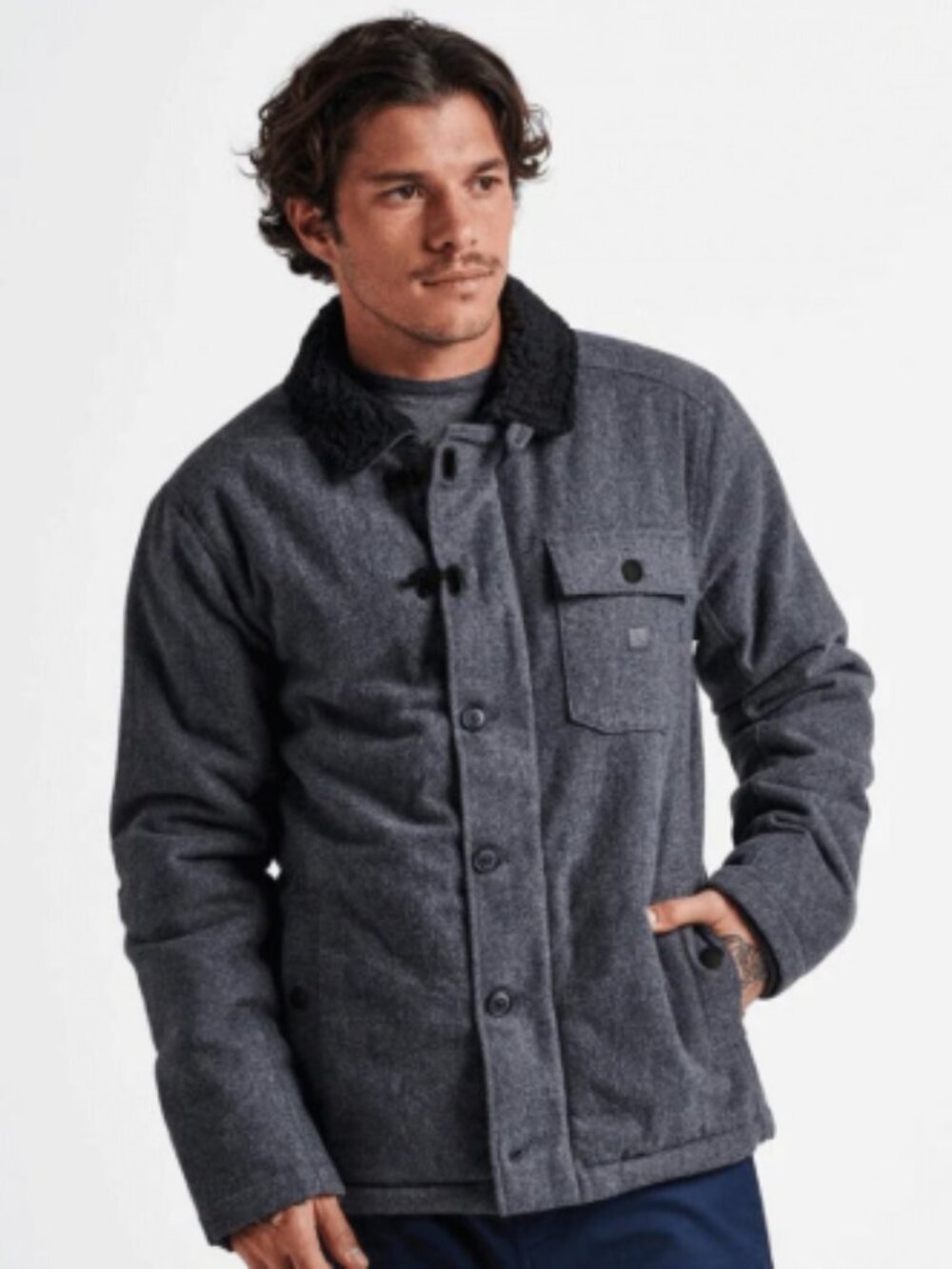 Roark Axeman Button Up Shirt Jacket Charcoal Gray Wool XL